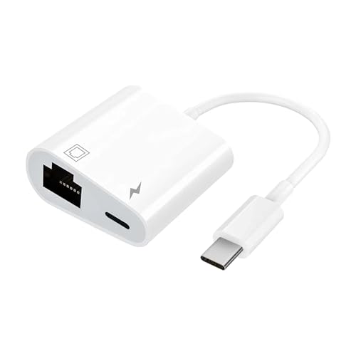 USB C to Ethernet Adapter with Charging, Type-C to RJ45 Ethernet Adapter, Portable USB-C Ethernet LAN Network Adapter Compatible for iPhone 15