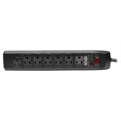 Tripp Lite 7 Right Angle Outlet Surge Protector Power Strip, 6ft. Cord, Right Angle Plug, 1440 Joules, Tel/Modem Protection, Safety Covers, 50K