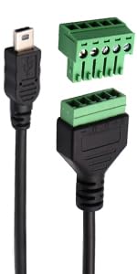 zdyCGTime Mini USB 2.0 Male to 5-Pin Female Screw Terminal Connector, Black, 2 Pack