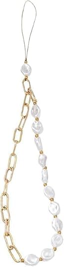 Jizlan 1Pc White Phone Lanyard, Metal Chain, Pearl Beaded Phone Charms, Universal Anti Lost Chain, Wrist Strap, Decorations Charm Keychain Accessories