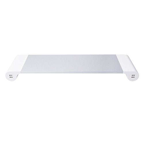 Aluminum Alloy Desktop Monitor Stand Space Bar Non-Slip Laptop Stand Riser with 4-Ports USB Charging for iMac, MacBook Pro, Air (White UK Plug)