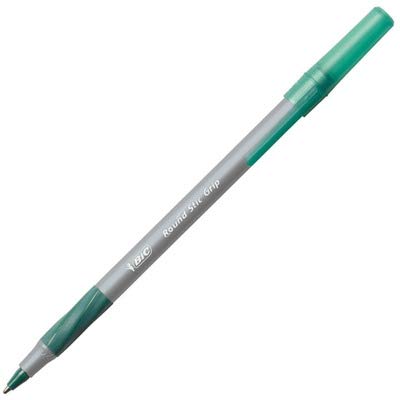 BIC Round Stic® Grip™ Xtra-Comfort Medium Ball Point Pen; Green; 12 Pack
