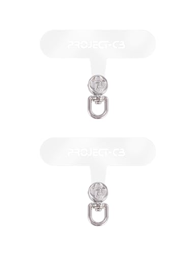 project-cb Phone Tether Tab 2 Pack,Universal Phone Lanyard Patch without Adhesive,Phone Strap Replacement Part for Cell Phone (Clear-Silver)