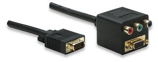 Manhattan, S-VGA (15-pin) Male to S-VGA (15-Pin) Female and Component (3-RCA) Female Video Splitter