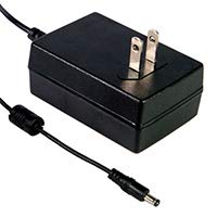 Mean Well GST18U48-P1J Wall Mount AC Adapter, 18W 48V 0.375A, DC P1J Barrel Plug, 2.1mm I.D. x 5.5mm O.D. x 11mm Center Positive Female, 2 Pole USA AC