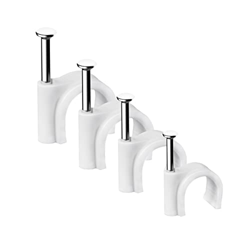 Abnii Cable Clips, 400 Pcs, 4mm 6mm 8mm 10mm, Wire Wall Clips with Steel Nails, Ethernet Cable Clips, Cable Tacks Coax Cable Clips, RG6 RG59 CAT6 RJ45