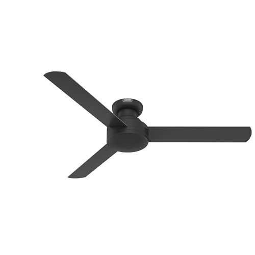 Hunter Fan 52 inch Indoor Ceiling Fan with No Light, Low Profile Flush Mount Black Ceiling Fan, 3 Blades, For Kids Room, Home Office, Living Room or