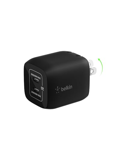Belkin 45W Dual USB C Charger Block, PD3.0 w/ GaN - Super Fast Charging - Samsung Galaxy S25, Apple iPhone 17, Air, Pro, Pro Max, iPad, MacBook