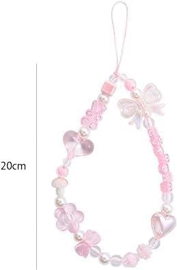 Yxinjy Mobile Phone Chain Strap Cute Bow Heart Head Star Flower Heart Beaded Phone Case Charm Beaded Mobile Lanyard Wrist Strap Pink Anti-Lost String