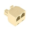 NAC Wire and Cables 2-Way Modular Phone Wall Adapter Splitter RJ11 Ivory Dual Splitter T Line RJ-11 Twin 2 Outlet Telephone Plug Jack Duplex Converter