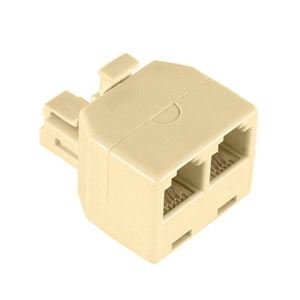 NAC Wire and Cables 2-Way Modular Phone Wall Adapter Splitter RJ11 Ivory Dual Splitter T Line RJ-11 Twin 2 Outlet Telephone Plug Jack Duplex Converter