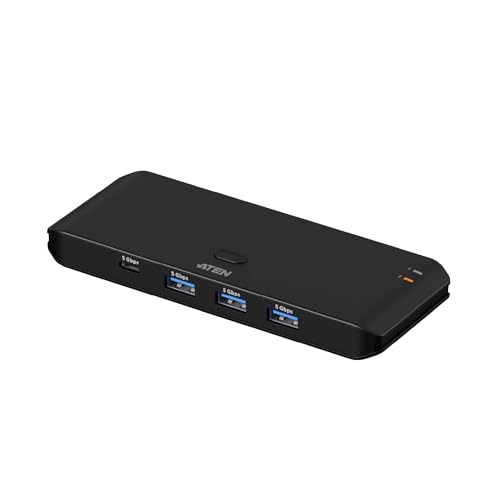 ATEN Essentials US5324 2 x 4 USB 3.2 Gen 1 Sharing Switch, Share 4 USB Peripherals Between USB-A & USB-C Computers, 5 Gbps, Quick Switch, Compact