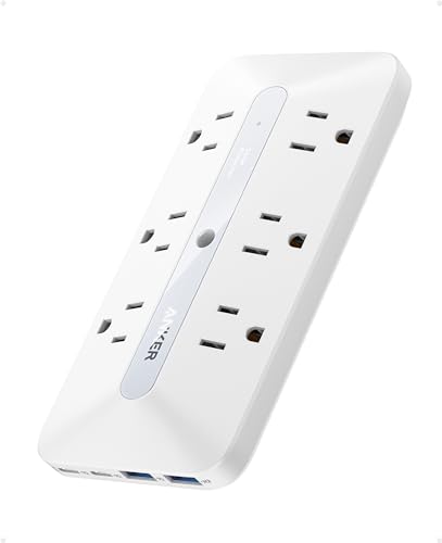 Anker Outlet Extender, Power Strip with 300J Surge Protector, 10-in-1 with 6 AC, 2 USB A, 2 USB C Ports, Wide-Spaces Outlets and 20W Fast Charging