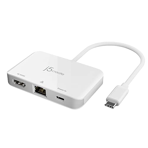 j5create USB Type C to 4K HDMI and Gigabit Ethernet with PD 100W Pass-Through Charging, for MacBook Pro, MacBook Air, Chromebook, Surface Pro, iPad