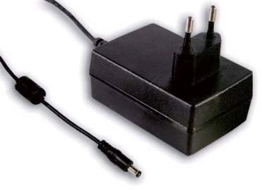 Mean Well GST25E18-P1J Wall Mount AC Adapter, 25W 18V 1.38A, DC P1J Barrel Plug, 2.1mm I.D. x 5.5mm O.D. x 11mm Center Positive Female, 2 Pin Euro AC