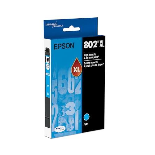 EPSON 802 DURABrite Ultra Ink High Capacity Cyan Cartridge (T802XL220-S) Works with WorkForce Pro WF-4720, 4730, 4734, 4740