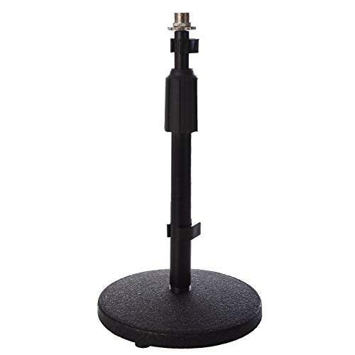 LyxPro Desktop Microphone Stand - 9"-14" Adjustable Height Desk Mic Holder - Weighted Cast Iron Base - 3/8"-5/8" Adapter Screw - Table Top with