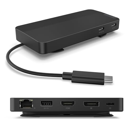 Lenovo USB-C Dual Display Travel Dock - 7 Ports, Integrated Cable, Universal Compatibility, Two displays at 4K - Black