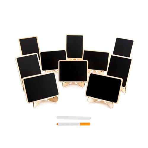 DSTELIN 10 Pack Mini Chalkboards Signs with Easel Stand, Small Rectangle Chalkboards Blackboard, Wood Place Cards for Weddings, Birthday Parties