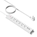 15 Ft Power Strip Surge Protector with USB Ports, Flat Plug Extension Cord, 5 AC Outlets and 3 USB Charging Ports, Wall Mountable for Home, Office