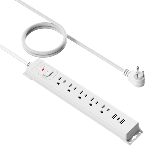 15 Ft Power Strip Surge Protector with USB Ports, Flat Plug Extension Cord, 5 AC Outlets and 3 USB Charging Ports, Wall Mountable for Home, Office