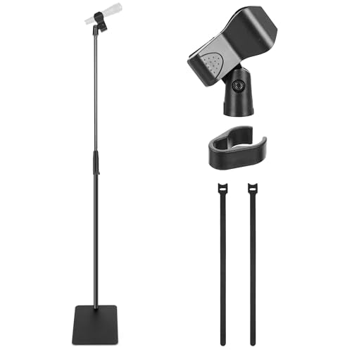 Pyle Square Base Microphone Stand with Mic Clip - Heavy Duty, Height Adjustable, 36.2" to 63.38'', Solid Die-Cast Base, Studio & Concert Use