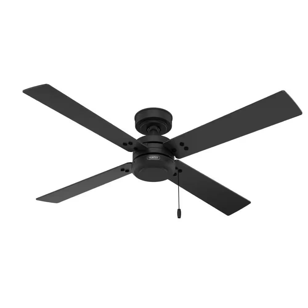 Hunter Fan 52 inch Outdoor or Indoor Ceiling Fan with Pull Chain, Black Ceiling Fan without Light, For Patio, Kitchen, Garage, Living Room (Renewed)