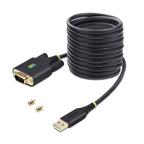 StarTech 10ft/3m USB to Serial Adapter Cable, COM Retention, FTDI IC, USB-A to DB9 RS232, Interchangeable DB9 Screws/Nuts
