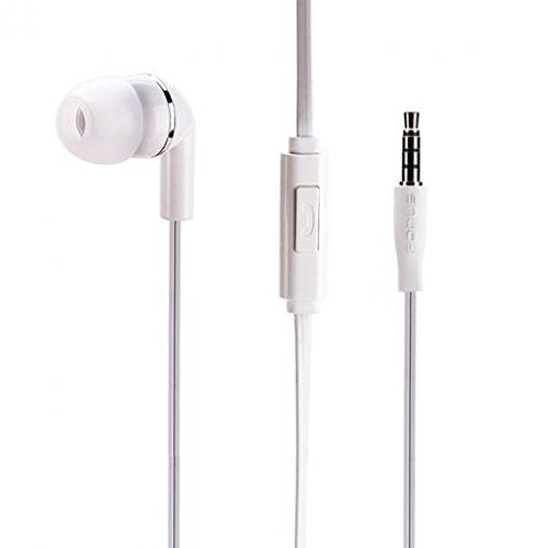 Premium Flat Wired Headset Mono Hands-Free Earphone w Mic Single Earbud Headphone in-Ear [3.5mm] White for Samsung Galaxy J3, J5, J7, Note 3 4 5…