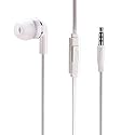 Premium Flat Wired Headset Mono Hands-Free Earphone w Mic Single Earbud Headphone in-Ear [3.5mm] White for Samsung Galaxy J3, J5, J7, Note 3 4 5…