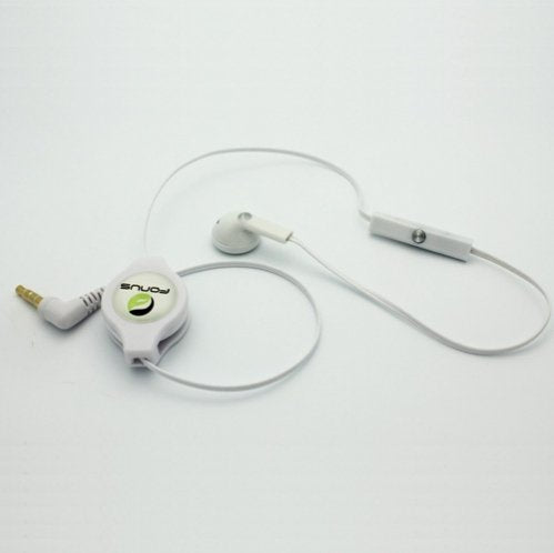 White Retractable 3.5mm Mono Handsfree Headset Earphone Single Earbud with Microphone for AT&T Samsung Galaxy S3 SGH-i747 / Galaxy S4 SGH-I337…