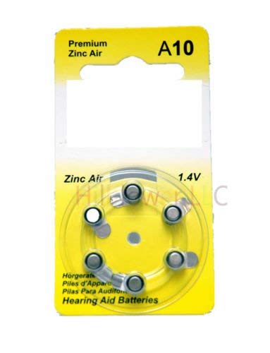 Hillflower 6 Pieces A10 Size 10 10A PR70 Card 1.45V Heavy Duty Long Duration Hearing Aid Zinc Air Battery