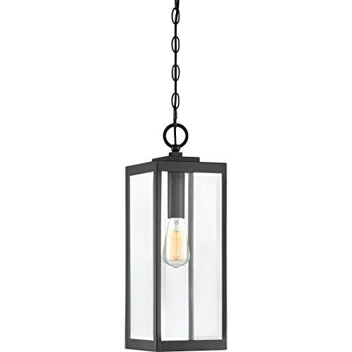 Quoizel Westover Outdoor Hanging Lantern, 21 Inch 1-Light Earth Black Modern Ceiling Mount Light, Clear Beveled Glass, Max Hanging Height 122"