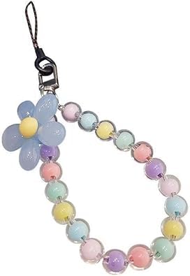 Jinshining Blue Mobile Phones Lanyard Universal Phone Chain Colorful Pearl Phone Lanyard Wrist Strap Anti Lost Fashion Phones Case Keychain Wallet