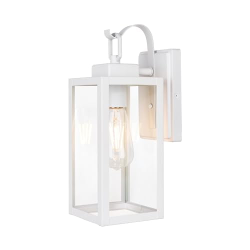 GRUENLICH Outdoor Wall Lantern, Wall Sconce for Porch Lighting Fixture, E26 Base Max 60W, Metal Housing Plus Glass, White Finish, Bulb Not Included