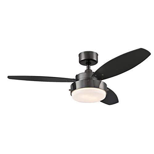 Ciata Bedroom Ceiling Fan With Light, 42-Inch Alloy Indoor Ceiling Fan in Gun Metal Finish with LED Light Fixture in Opal Frosted Glass