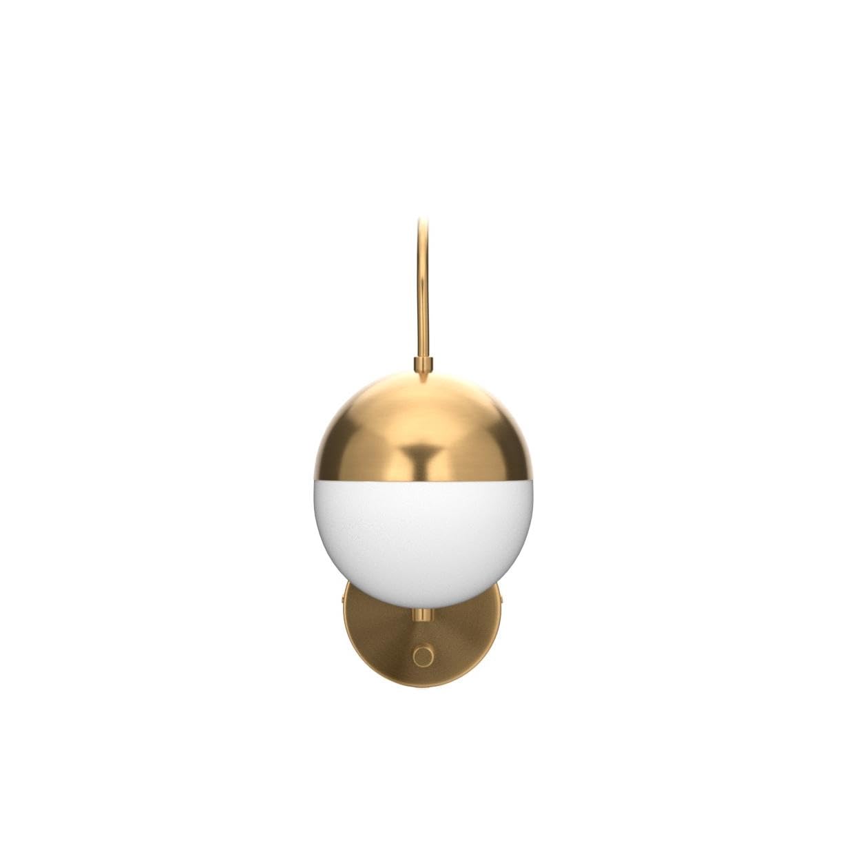 TENGIANTS Mid Century Modern Wall Sconce with Switch Gold Wall Lamp Brass Finished Plug in Wall Light with Opal White Glass Globe Wall Sconce