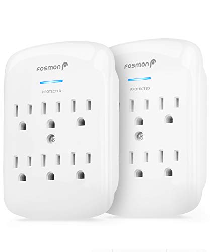Fosmon 6-Outlet Power Strip Surge Protector 1200 Joules, Wall Mount Adapter Tap, Multi-Plug Outlet Wall Charger Extender, Charging Station, ETL Listed