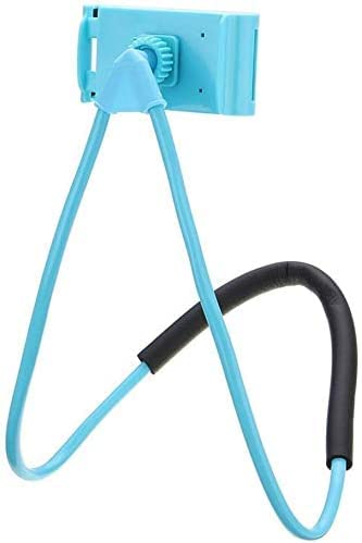 Faung Universal Smart Mobile Phone Stands,360 Rotating Hanging on Neck Cell Phone Mobile Mount Holder, Multiple Functions Flexible Lazy Bracket (Blue)