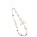 Qintreesify White Mobile Phone Lanyard Universal Chain White Pearl Beaded Phone Lanyard Wrist Strap Anti Lost Charm Strap Fashion Case Keychain Wallet