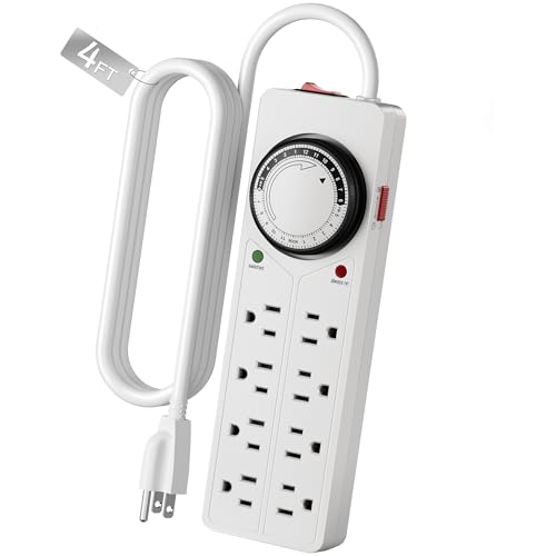 BN-LINK 8 Outlet Surge Protector with Mechanical Timer, 4 Timed & 4 Always-On Outlets, ETL Listed, 4ft Cord, 1875W, for Aquarium, Grow Lights