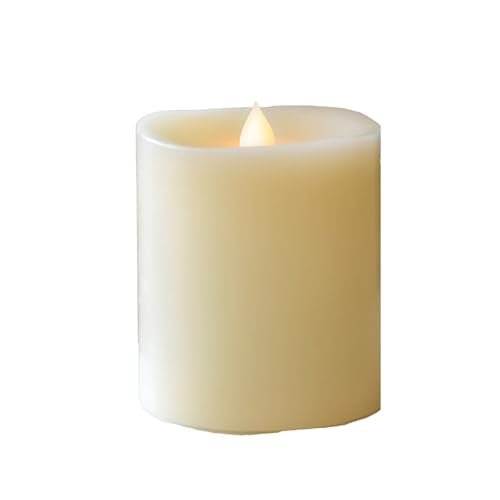 HoogaLife Flameless Candles Flickering Flame Effect (D 3.5" x H 4") Ivory Auto-Moving Wick, LED Pillar Candles Real Wax with Timer and Battery