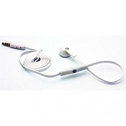 Flat Wired Headset MONO Handsfree Earphone Mic Single Earbud Headphone Earpiece [3.5mm] [White] for Ipod Nano 5th Gen, 7th Gen, Touch 1st Gen, 2nd…