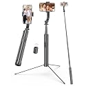 75" Phone Tripod & Selfie Stick, Extendable Cell Phone Tripod Stand with Wireless Remote and PhoneHolder, Stable Travel Tripods for iPhone, Compatible