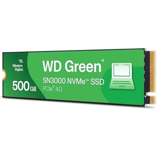 Western Digital 500GB WD Green SN3000 NVMe Internal SSD - Solid State Drive - Gen4 PCIe, M.2 2280, Up to 5,000 MB/s - WDS500G4G0E