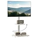 Perlegear Floor TV Stand with Power Outlet, Universal TV Stand for 32-75 inch TVs up to 110 lbs, Tall TV Mount for Bedroom with Shelf, Wood Base