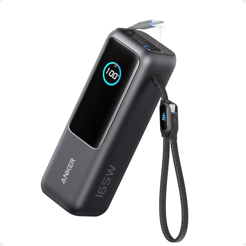 Anker Laptop Power Bank,25,000mAh Portable Charger with 165W Total Output,3 USB-C Ports (100W Max Each),Built-in Retractable Cables,Flight-Ready,for