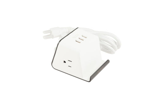 Extension Cord Surge Protector Power Strip with 2 AC Outlets, 3 USB Ports, Fireproof Material, Sturdy Design, Phone Holder, Anti-Slip Foot Pads