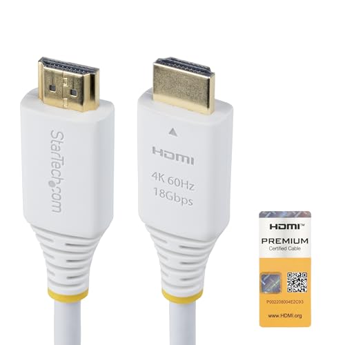StarTech 6ft High Speed HDMI Cable, 4K 60Hz, 18Gbps, Certified, White