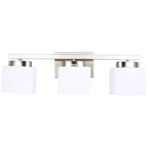 Dosoty 3 Light Bathroom Vanity Light Over Mirror, Modern Brushed Nickel Vanity Lights with Milky Glass Shade, 23 inches Vanity Lighting Fixtures